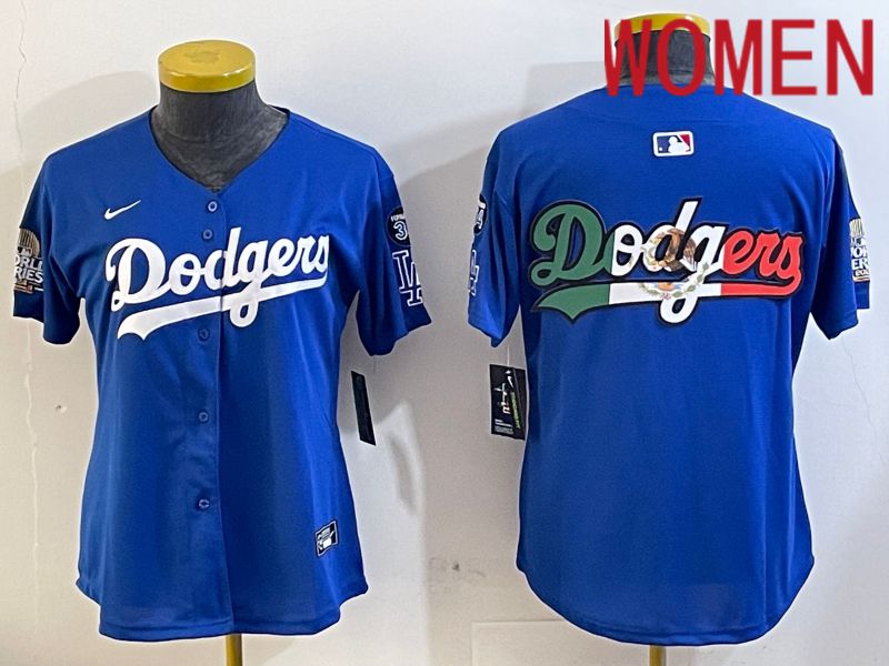 Women Los Angeles Dodgers blank 2024 World series patch blue jersey 202411206